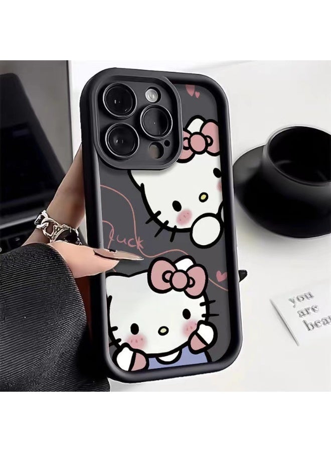 جراب iPhone 16 Pro بتصميم Hello Kitty اللطيف، غطاء TPU ناعم لامع أسود مقاوم للصدمات، جراب واقٍ مضاد لبصمات الأصابع من الرسوم الكرتونية للفتيات والنساء - Image 1