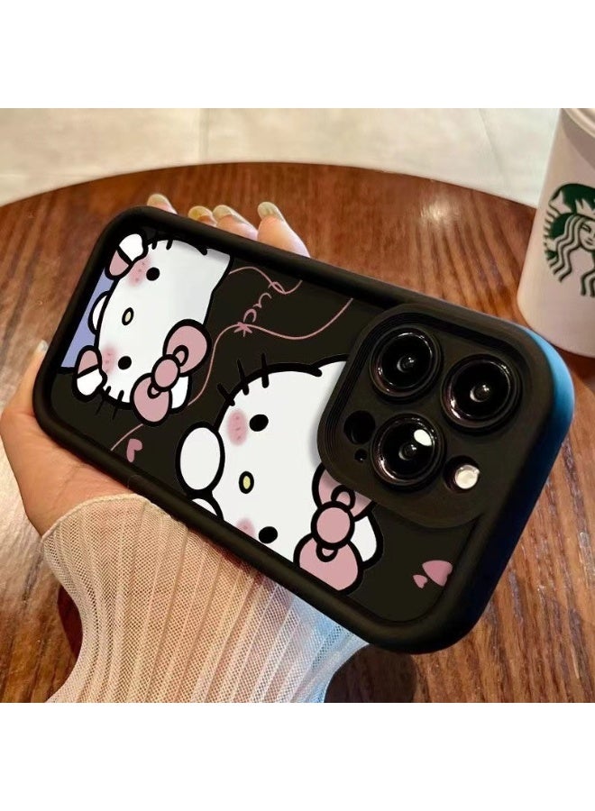 جراب iPhone 16 Pro بتصميم Hello Kitty اللطيف، غطاء TPU ناعم لامع أسود مقاوم للصدمات، جراب واقٍ مضاد لبصمات الأصابع من الرسوم الكرتونية للفتيات والنساء - Image 3