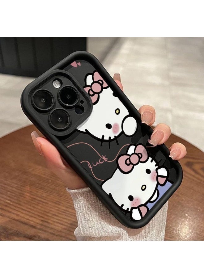 جراب iPhone 16 Pro بتصميم Hello Kitty اللطيف، غطاء TPU ناعم لامع أسود مقاوم للصدمات، جراب واقٍ مضاد لبصمات الأصابع من الرسوم الكرتونية للفتيات والنساء - Image 2