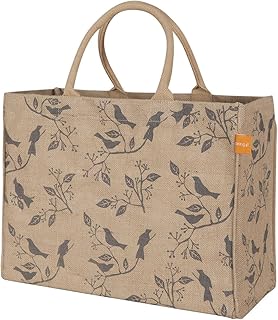 KAF Home KAF Home Jute Market Tote Bag with Birds Print, Durable Handle, Reinforced Bottom and Interior Zipper Pocket, Generous  - Image 1