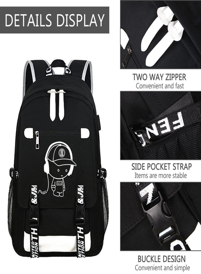 ASXMA Luminous Pattern Travel Laptop Backpack - Adjustable Shoulder Strap Waterproof Black Backpack With Usb Charging Port & Headphone Port School Backpack Includes Pencil Bag,combination Lock - Image 4