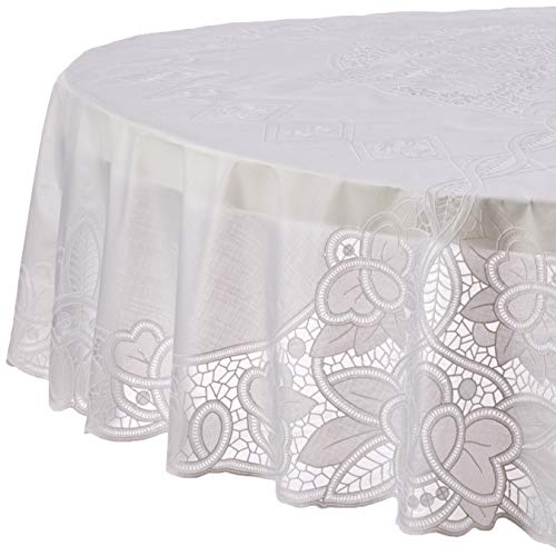 Violet Linen Vinyl Lace Betenburg Design Tablecloth Size: 72" Round, Color: White - Image 1
