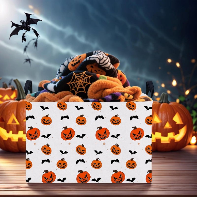 SETAMA Large Halloween Basket Gift Personality Pumpkin Ghost Parties Decor Kid Trick or Treat Basket for Boys and Girls Rectangular Storage Bin Box (Pumpkin Bat) - Image 5