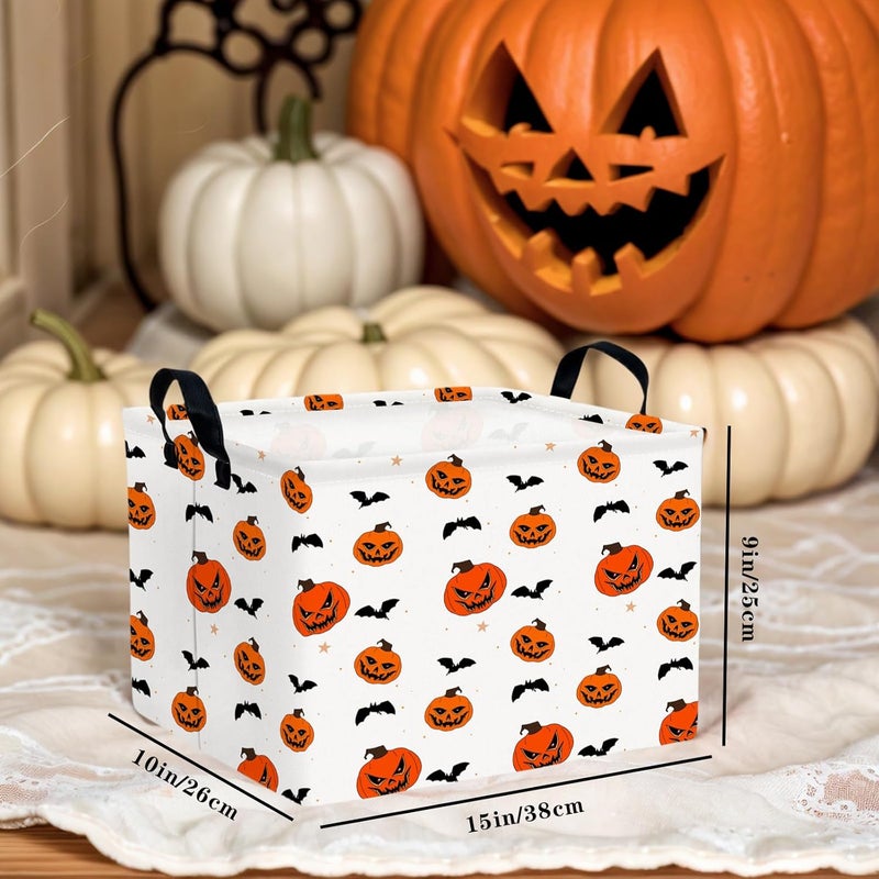 SETAMA Large Halloween Basket Gift Personality Pumpkin Ghost Parties Decor Kid Trick or Treat Basket for Boys and Girls Rectangular Storage Bin Box (Pumpkin Bat) - Image 2