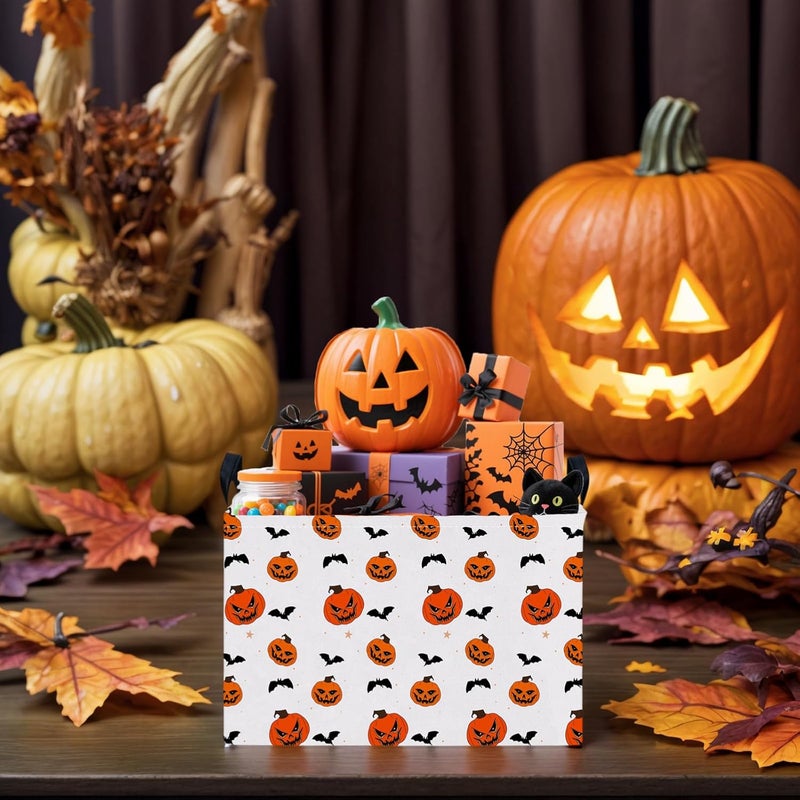 SETAMA Large Halloween Basket Gift Personality Pumpkin Ghost Parties Decor Kid Trick or Treat Basket for Boys and Girls Rectangular Storage Bin Box (Pumpkin Bat) - Image 3