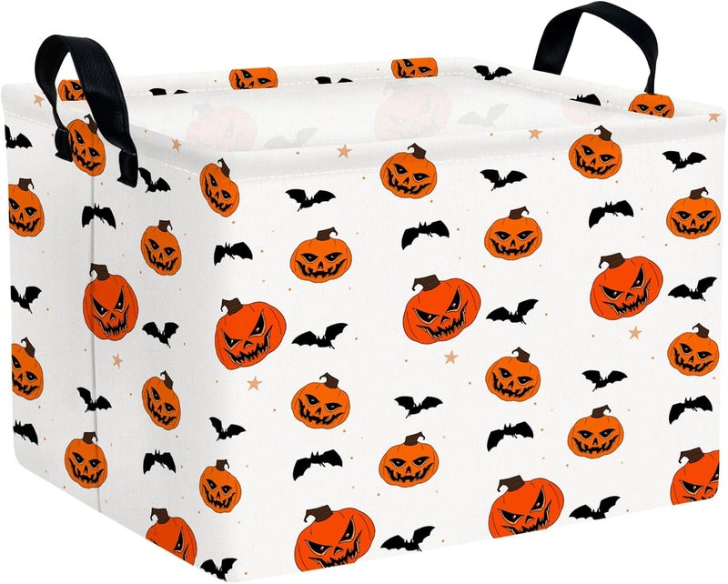 SETAMA Large Halloween Basket Gift Personality Pumpkin Ghost Parties Decor Kid Trick or Treat Basket for Boys and Girls Rectangular Storage Bin Box (Pumpkin Bat) - Image 1