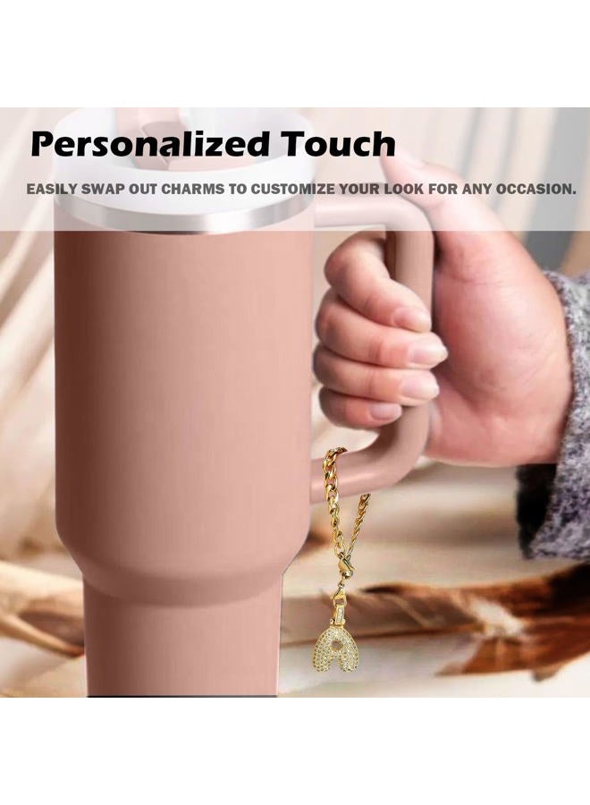 LUHOHI Cup Charms for Stanley Handle- Bubble Letter Charms Accessories for Stanley 40 Oz Tumblers Cute Fat Initial Keychain with Diamond Glitter Jewelry Personalized Water Bottle Decorations W - Image 4