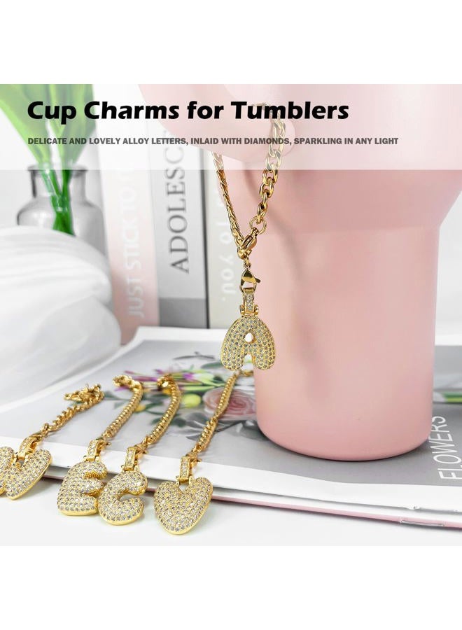 LUHOHI Cup Charms for Stanley Handle- Bubble Letter Charms Accessories for Stanley 40 Oz Tumblers Cute Fat Initial Keychain with Diamond Glitter Jewelry Personalized Water Bottle Decorations W - Image 2