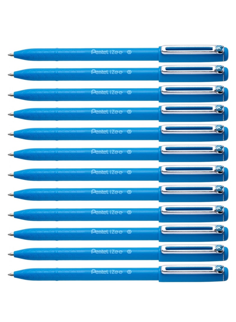 Pentel 12-Piece Izee Ballpoint Pen 0.7mm Tip Sky Blue Ink - Image 1