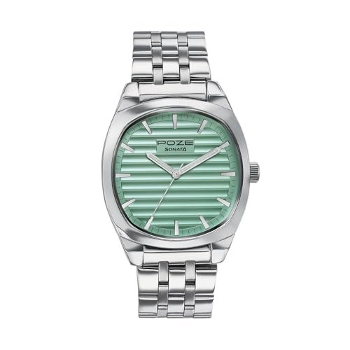 Sonata Poze 7 Analog Green Dial Silver Sheet Metal Strap Watch for Men - SP70094SM01W - Image 1