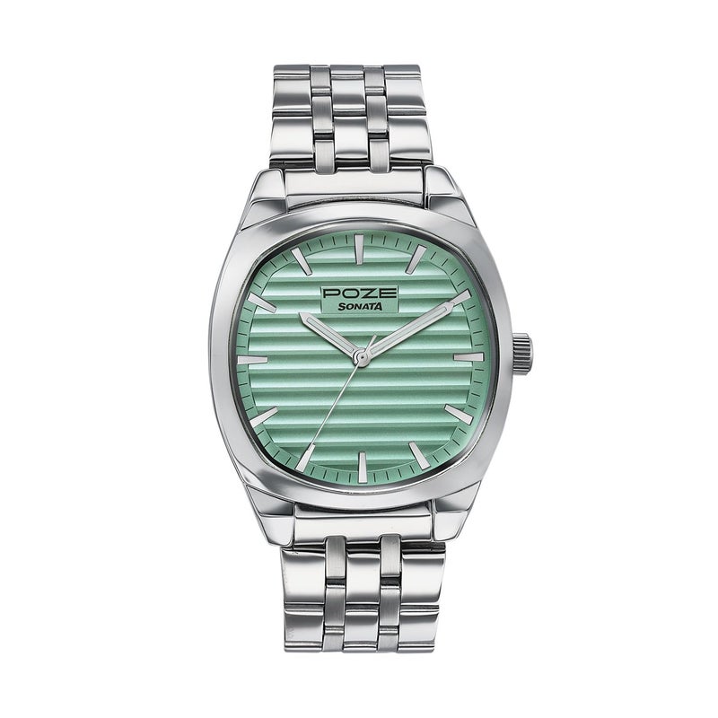 Sonata Poze 7 Analog Green Dial Silver Sheet Metal Strap Watch for Men - SP70094SM01W - Image 5
