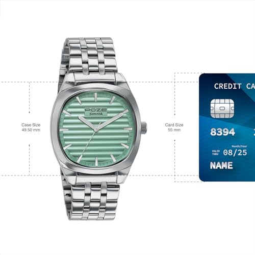Sonata Poze 7 Analog Green Dial Silver Sheet Metal Strap Watch for Men - SP70094SM01W - Image 3