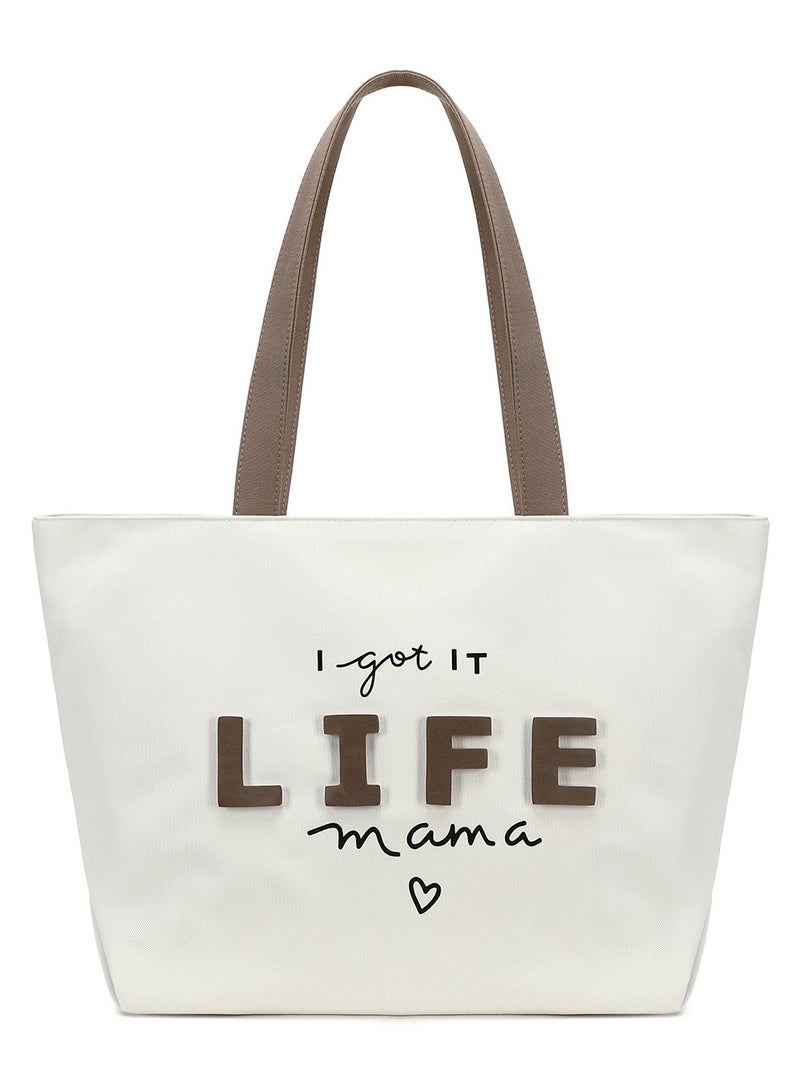 D024 Durable Premium Design Canvas Tote Women's Reusable Shopping Beach Travel Handbag Bag - White - Image 2