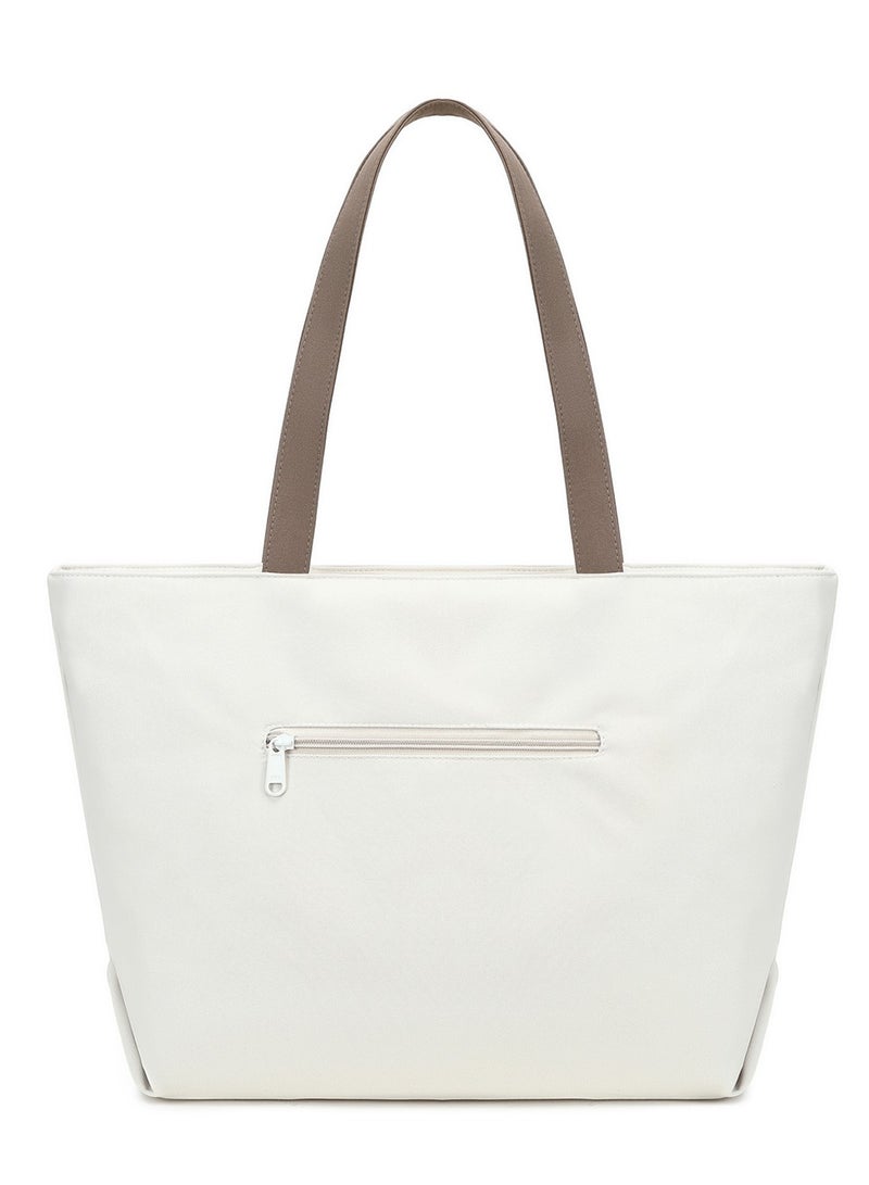 D024 Durable Premium Design Canvas Tote Women's Reusable Shopping Beach Travel Handbag Bag - White - Image 3