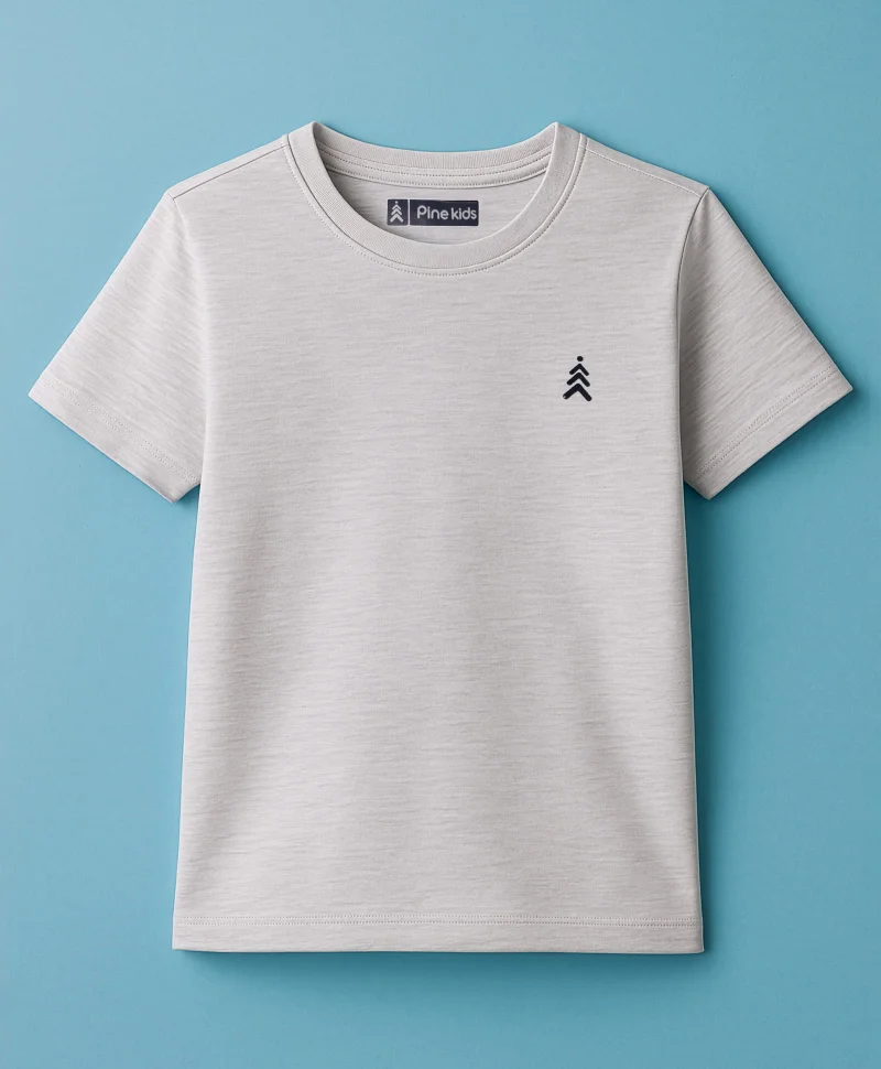 Pine Kids Pine Kids Cotton Knit Half Sleeves T-Shirt with Logo Print - Melange