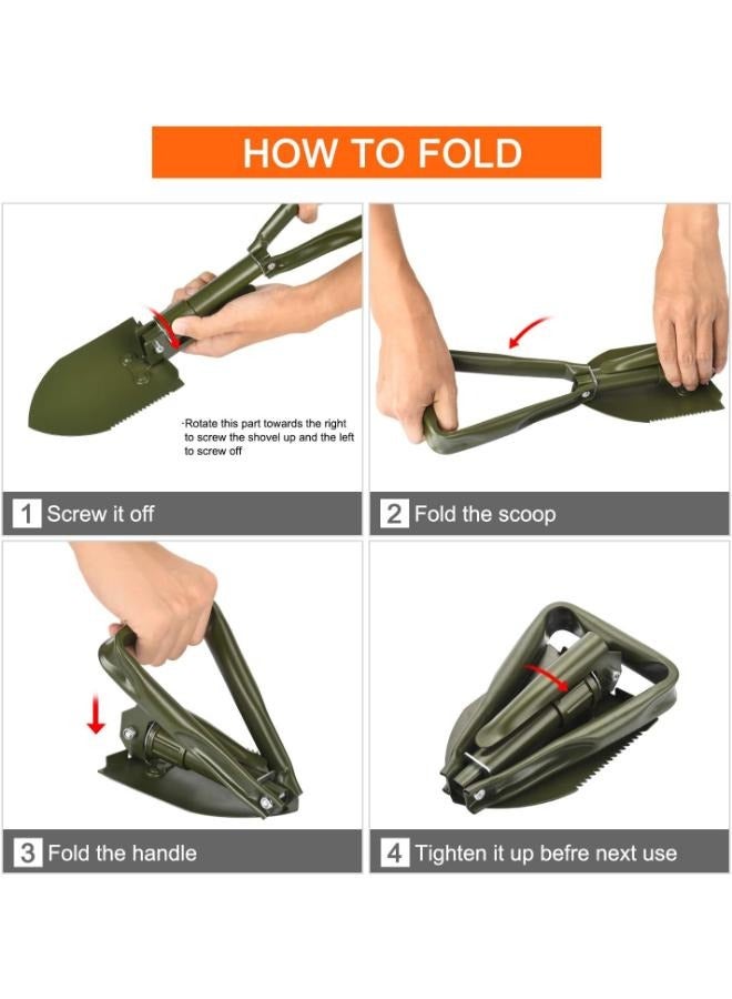 Collapsible Shovel, Heavy Duty Foldable Shovel, Camping Shovel and Pickax, Military Entrenching Tool for Gardening, Camping, Mud&Snow, Off Road, Portable Car Emergency kit BS-303G  - Image 4