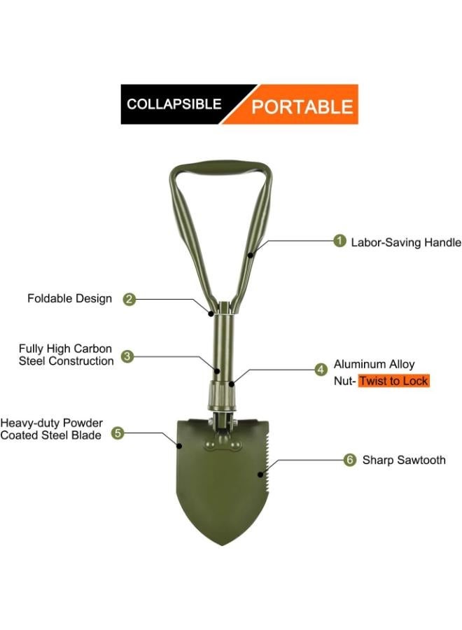 Collapsible Shovel, Heavy Duty Foldable Shovel, Camping Shovel and Pickax, Military Entrenching Tool for Gardening, Camping, Mud&Snow, Off Road, Portable Car Emergency kit BS-303G  - Image 3