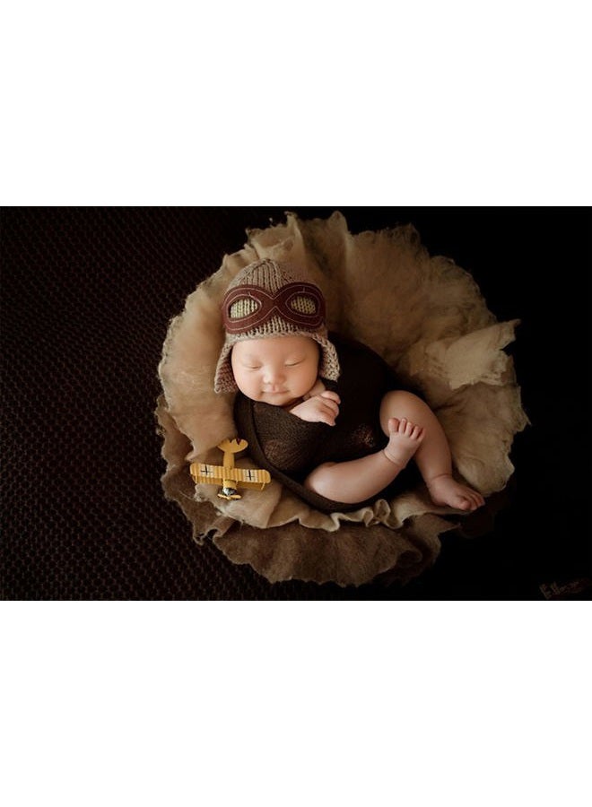 Vedory Baby Photography Props Wraps, Pilot Hats with Blanket For Boys Girls Newborn Baby Photoshoot Outfits Hat Blanket Set (Brown) - Image 2