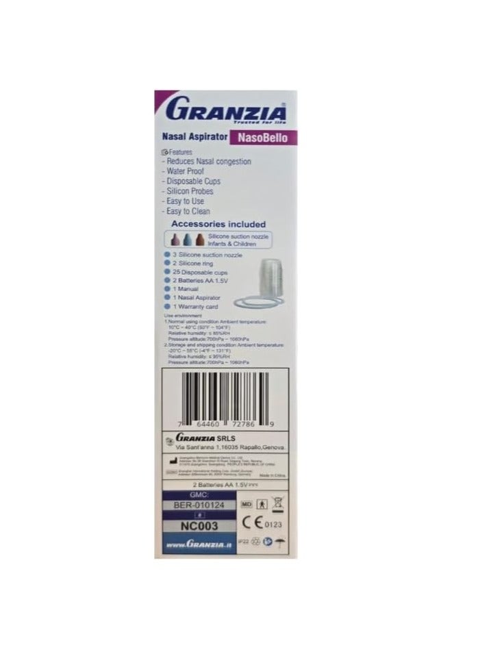 Granzia NasoBello Electric Nasal Aspirator for Kids - Electric Nose Cleaner for Kids with Silicone Nozzle, Waterproof and Easy to Clean, Includes Disposable Cups | Safe and Gentle Relief from Nasal Congestion - Image 4