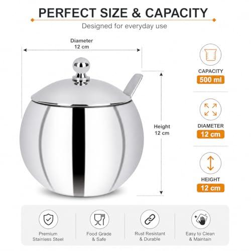 KC Stainless Steel Ghee Pot/Pickle Container 500 ML with Spoon | Multipurpose Storage Jar | Food Grade, Mirror Finish Set of 1 - Image 2