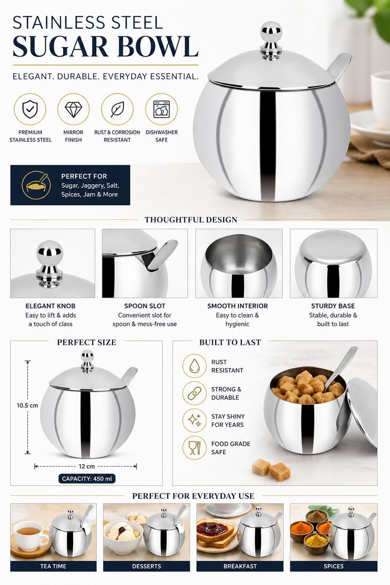 KC Stainless Steel Ghee Pot/Pickle Container 500 ML with Spoon | Multipurpose Storage Jar | Food Grade, Mirror Finish Set of 1 - Image 5