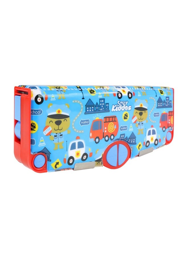 SMILY KIDDOS Smily Kiddos Multi Functional Pop Out Pencil Box for Kids Stationery for Children | 24.5 x 4 x 10cm | - Police Theme - Blue  - Image 4