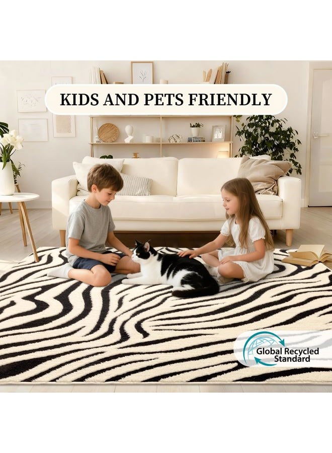 YIHOUSE 5×7 Ft Area Rugs for Living Room: Modern Washable Rug - Abstract Black and Cream White Rug for Bedroom Dining Room Office Playroom Nursery Home Decor - Nonslip Non-Shedding Striped Rugs - Image 4