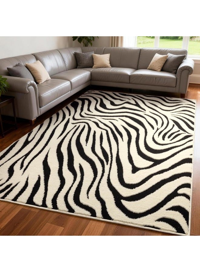 YIHOUSE 5×7 Ft Area Rugs for Living Room: Modern Washable Rug - Abstract Black and Cream White Rug for Bedroom Dining Room Office Playroom Nursery Home Decor - Nonslip Non-Shedding Striped Rugs - Image 1