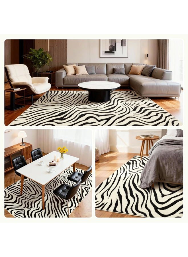 YIHOUSE 5×7 Ft Area Rugs for Living Room: Modern Washable Rug - Abstract Black and Cream White Rug for Bedroom Dining Room Office Playroom Nursery Home Decor - Nonslip Non-Shedding Striped Rugs - Image 3