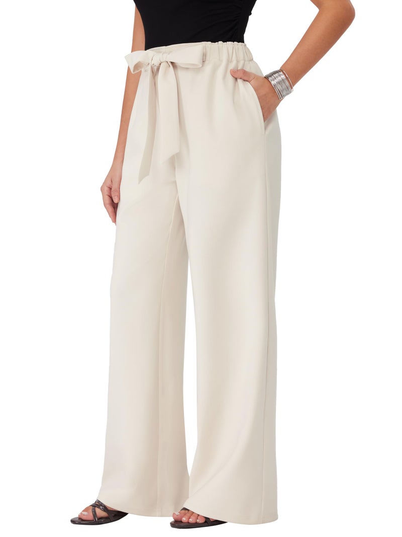 CIDER Women Wide Leg Pants Tie Knotted Mid Waisted Business Casual Outfits White - Image 4