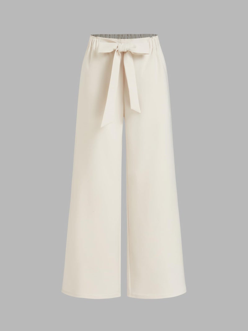 CIDER Women Wide Leg Pants Tie Knotted Mid Waisted Business Casual Outfits White - Image 5