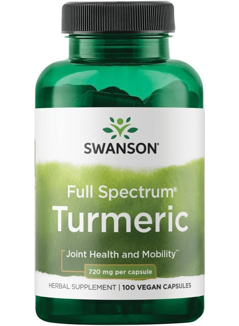 SWANSON Full Spectrum Turmeric - Herbal Supplement Supporting Joint Health & Mobility - Natural Formula Supporting Digestive Health - (100 Capsules, 720mg Each)