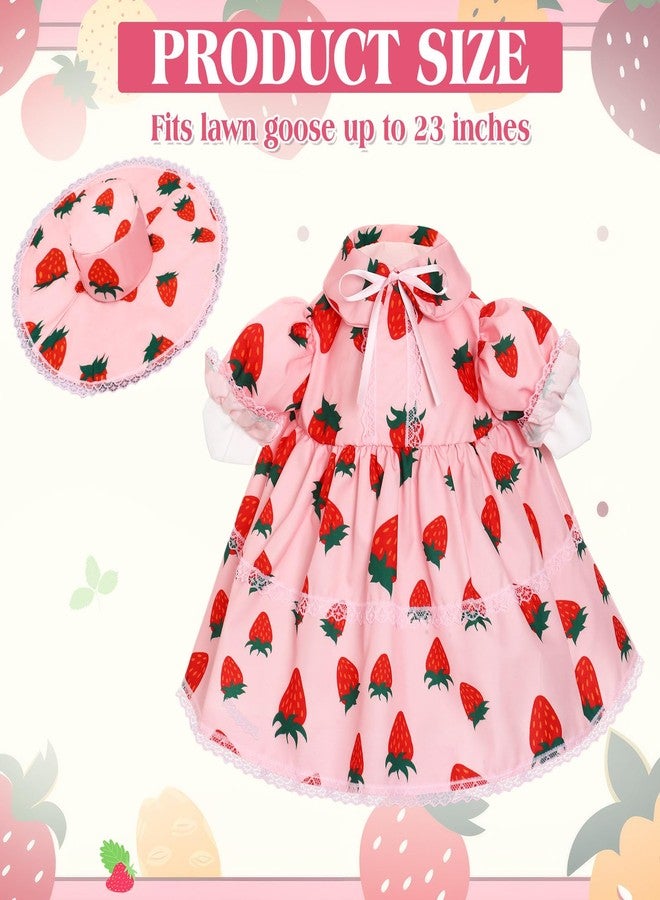 FuWeave طقم ملابس إوزة الشرفة من FuWeave بتصميم الفراولة، مناسب لتمثال إوزة بلاستيكي أو إسمنتي بطول 23 بوصة، تنورة فراولة لطيفة، زي صيفي لتزيين الحديقة والفناء الخارجي. - Image 2