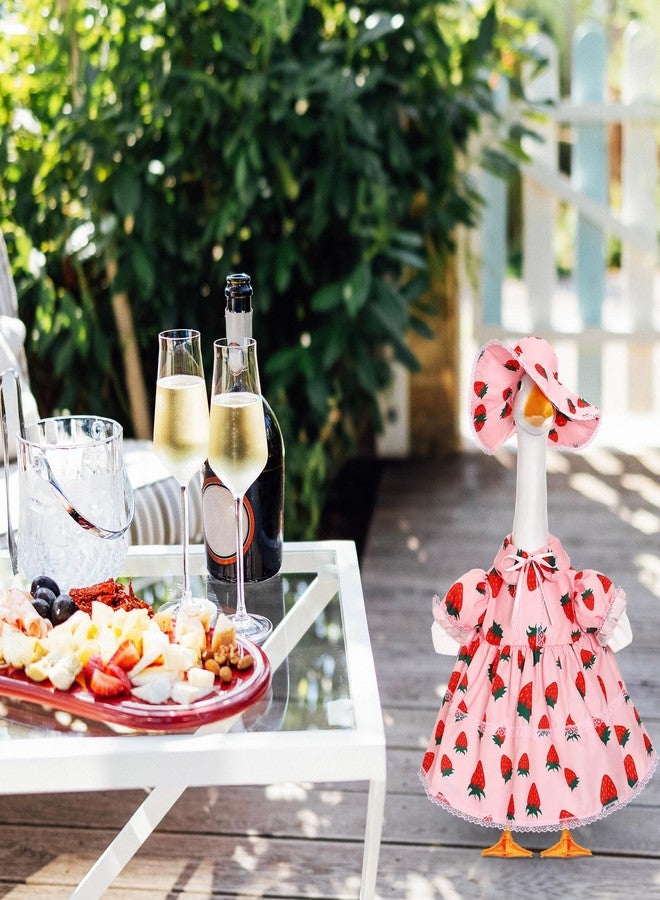 FuWeave طقم ملابس إوزة الشرفة من FuWeave بتصميم الفراولة، مناسب لتمثال إوزة بلاستيكي أو إسمنتي بطول 23 بوصة، تنورة فراولة لطيفة، زي صيفي لتزيين الحديقة والفناء الخارجي. - Image 5