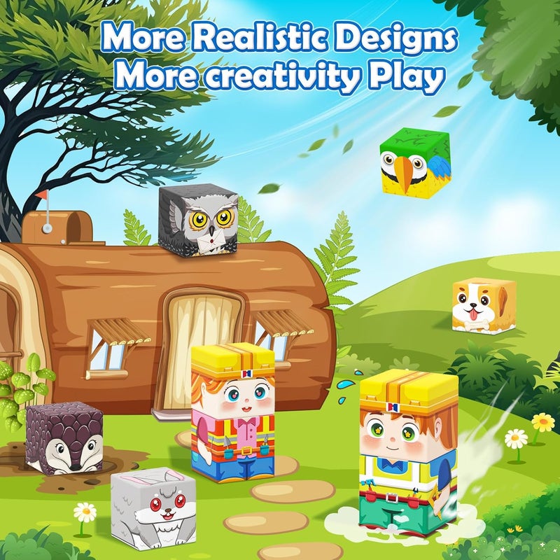 Matchtiles Magnetic Blocks Toys, Build Mine Magnet World Set, Magnetic Tiles Building for Boys & Girls Kids Ages 3-5 5-7, STEM Montessori Sensory Toys for Toddlers Gifts for 3+ Years Old (100 Forest Animals) - Image 4