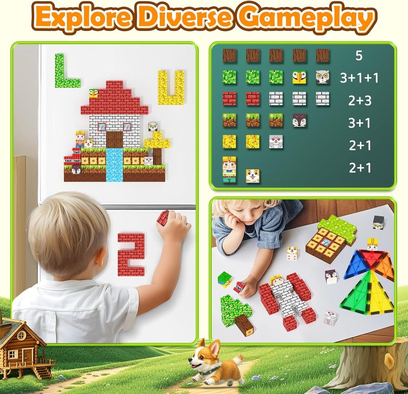 Matchtiles Magnetic Blocks Toys, Build Mine Magnet World Set, Magnetic Tiles Building for Boys & Girls Kids Ages 3-5 5-7, STEM Montessori Sensory Toys for Toddlers Gifts for 3+ Years Old (100 Forest Animals) - Image 5