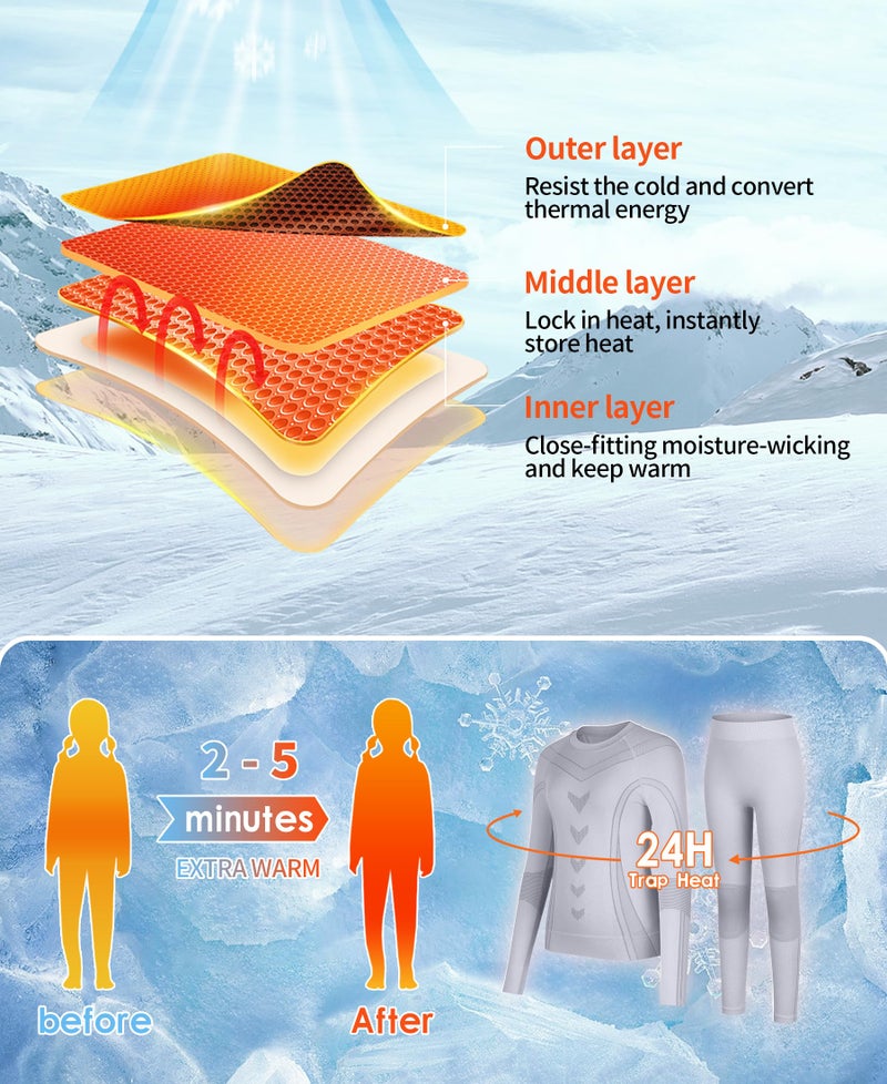 beautyin Boys Cold Weather Base Layer Athletic Thermal Underwear Set Kids Long Sleeve Top and Leggings Long Johns Grey - Image 3