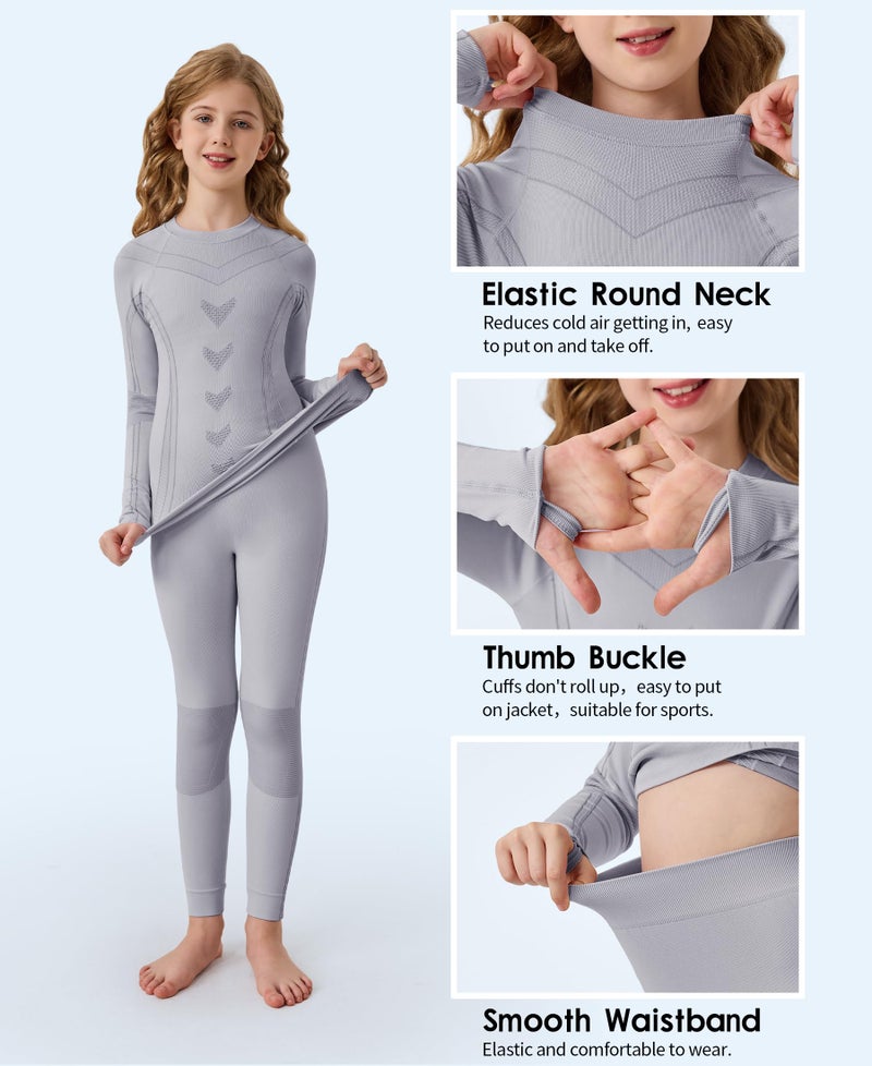 beautyin Boys Cold Weather Base Layer Athletic Thermal Underwear Set Kids Long Sleeve Top and Leggings Long Johns Grey - Image 5