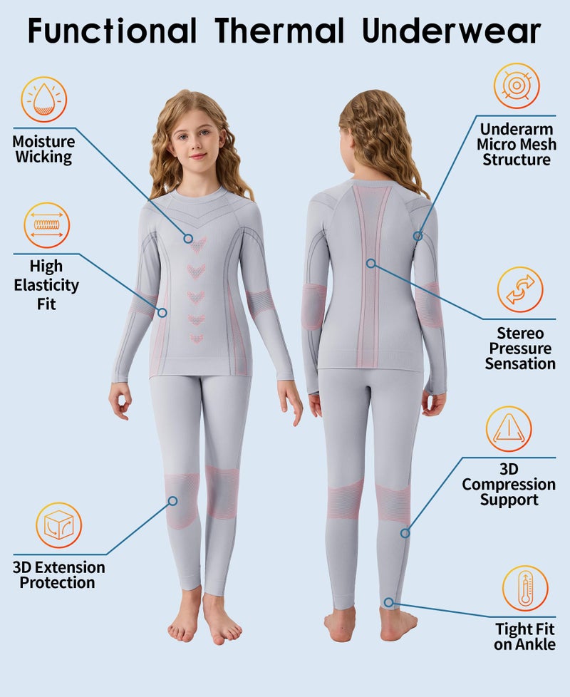 beautyin Boys Cold Weather Base Layer Athletic Thermal Underwear Set Kids Long Sleeve Top and Leggings Long Johns Grey - Image 4