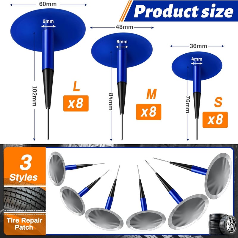 Frienda Tire Patches Kit Rubber Tire Repair Patch Plug Kit Rubber Puncture Repair Plug Nail Tire Repair Film Car Tire Repair Patch for Vehicle (24, 0.16 x 1.42, 0.24 x 1.89, 0.35 x 2.36 Inch) - Image 2