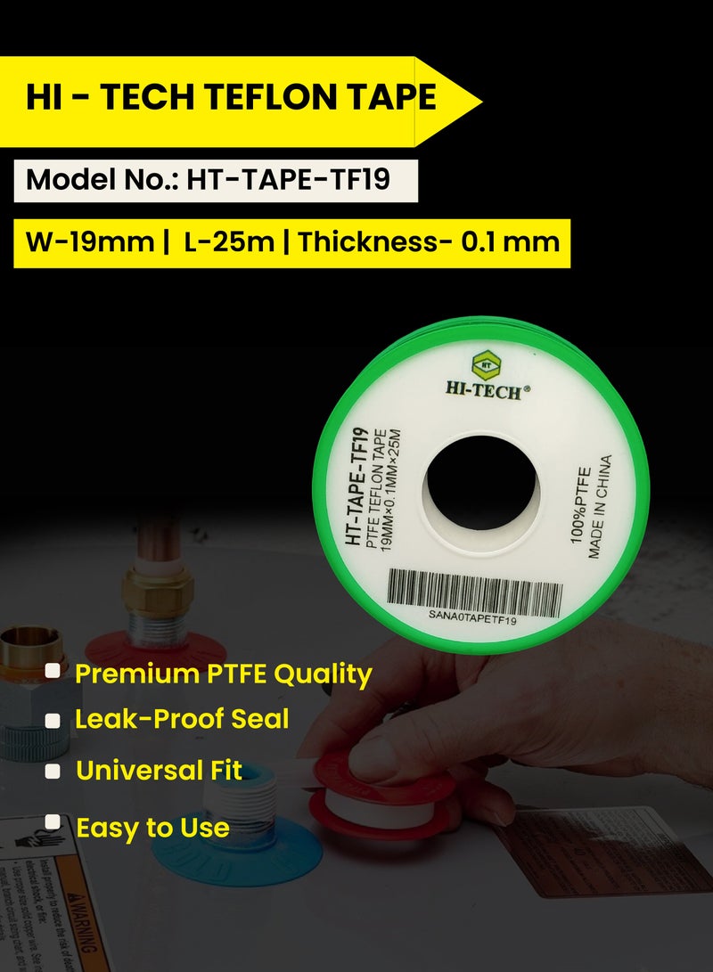 هاي-تيك شريط تفلون لاصق HI-TECH للسباكة | مانع تسريب PTFE للأنابيب والتركيبات والوصلات | مانع للتسريب ومتين . - Image 3