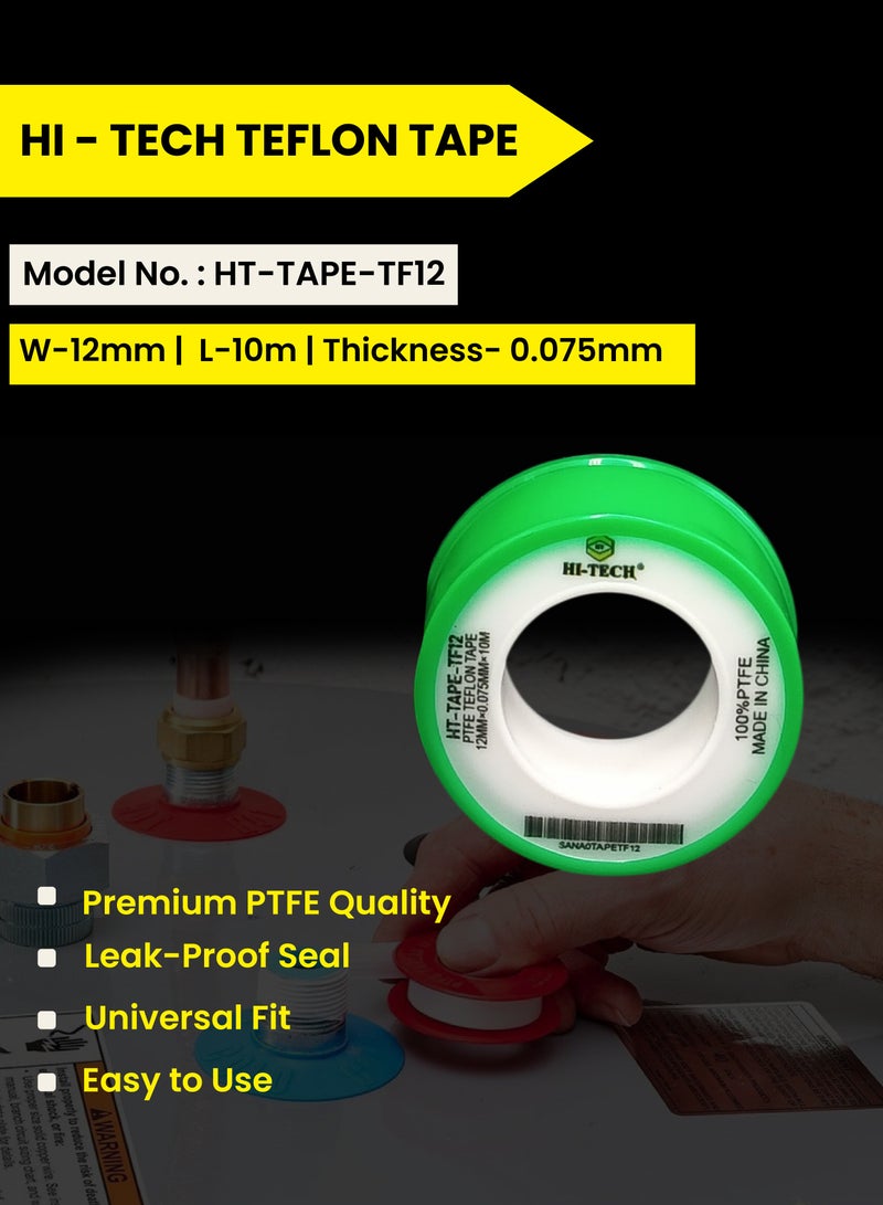 هاي-تيك شريط تفلون لاصق HI-TECH للسباكة | مانع تسريب PTFE للأنابيب والتركيبات والوصلات | مانع للتسريب ومتين . - Image 2