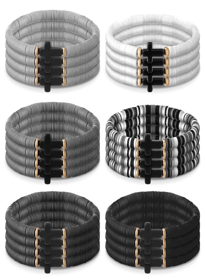 Solsew 24 Pcs Cross Men's Bracelets WWJD Christian Heishi Surfer Bracelets Stackable Beads Jewelry Religious Jesus Gifts - Image 1
