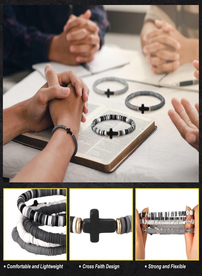 Solsew 24 Pcs Cross Men's Bracelets WWJD Christian Heishi Surfer Bracelets Stackable Beads Jewelry Religious Jesus Gifts - Image 3