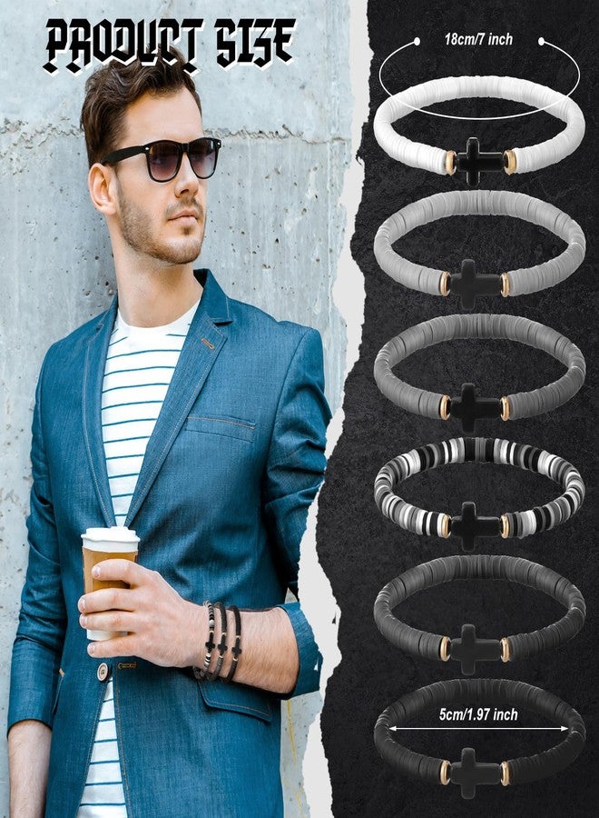 Solsew 24 Pcs Cross Men's Bracelets WWJD Christian Heishi Surfer Bracelets Stackable Beads Jewelry Religious Jesus Gifts - Image 2