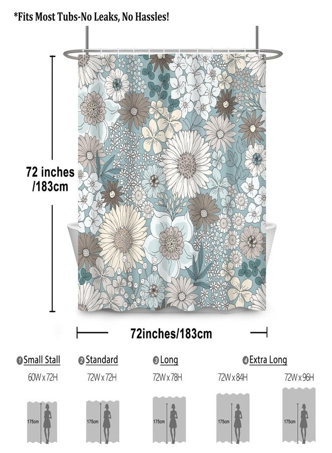 Renaiss 72 x 72 Inch Boho Floral Shower Curtains for Bathroom Vintage Sunflower Blossom Farmhous Bathroom Decoration Shower Curtain Set Waterproof Polyester Durable Fabric with 12 Hooks - Image 5