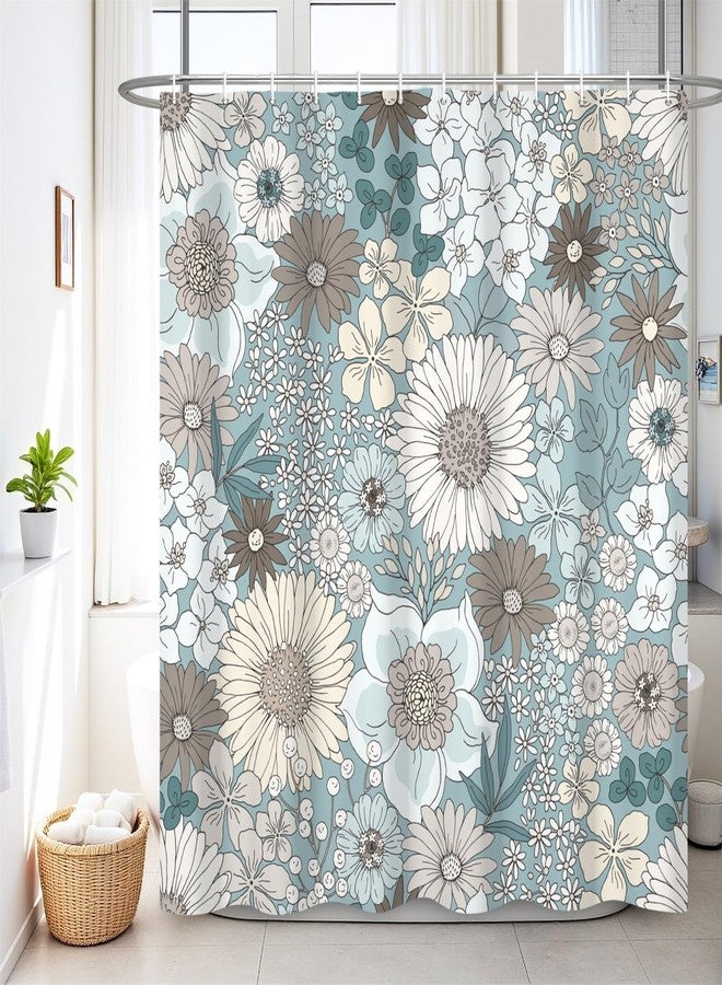 Renaiss 72 x 72 Inch Boho Floral Shower Curtains for Bathroom Vintage Sunflower Blossom Farmhous Bathroom Decoration Shower Curtain Set Waterproof Polyester Durable Fabric with 12 Hooks - Image 1