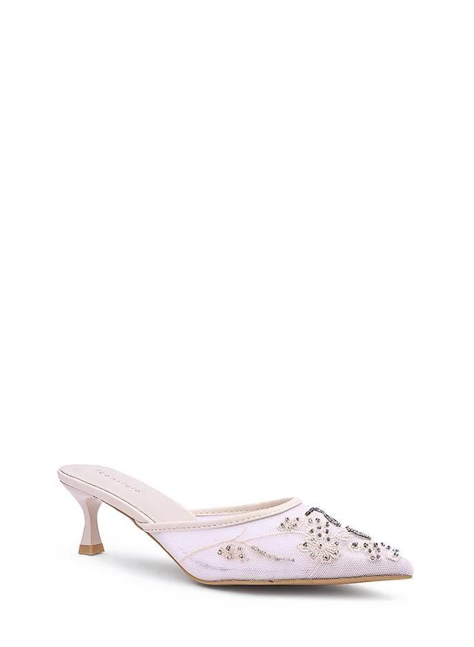 أيقون صنادل نسائية بكعب مطرز بالزهور