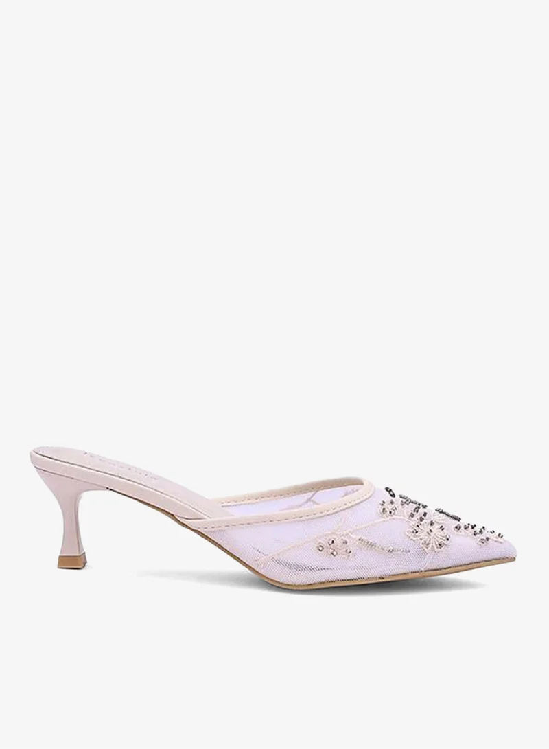 أيقون صنادل نسائية بكعب مطرز بالزهور