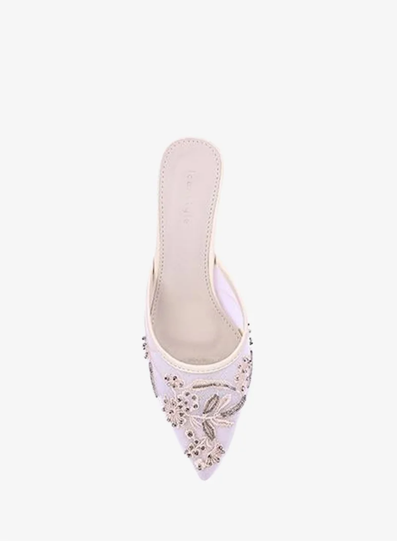 IconStyle Womens floral embroidered heeled mules